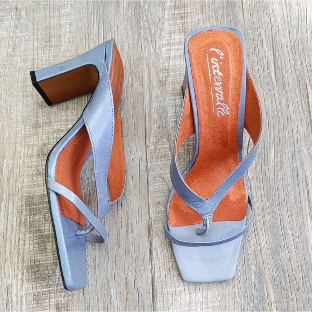 L’Intervalle Leather Blue Strap Heeled Sandals